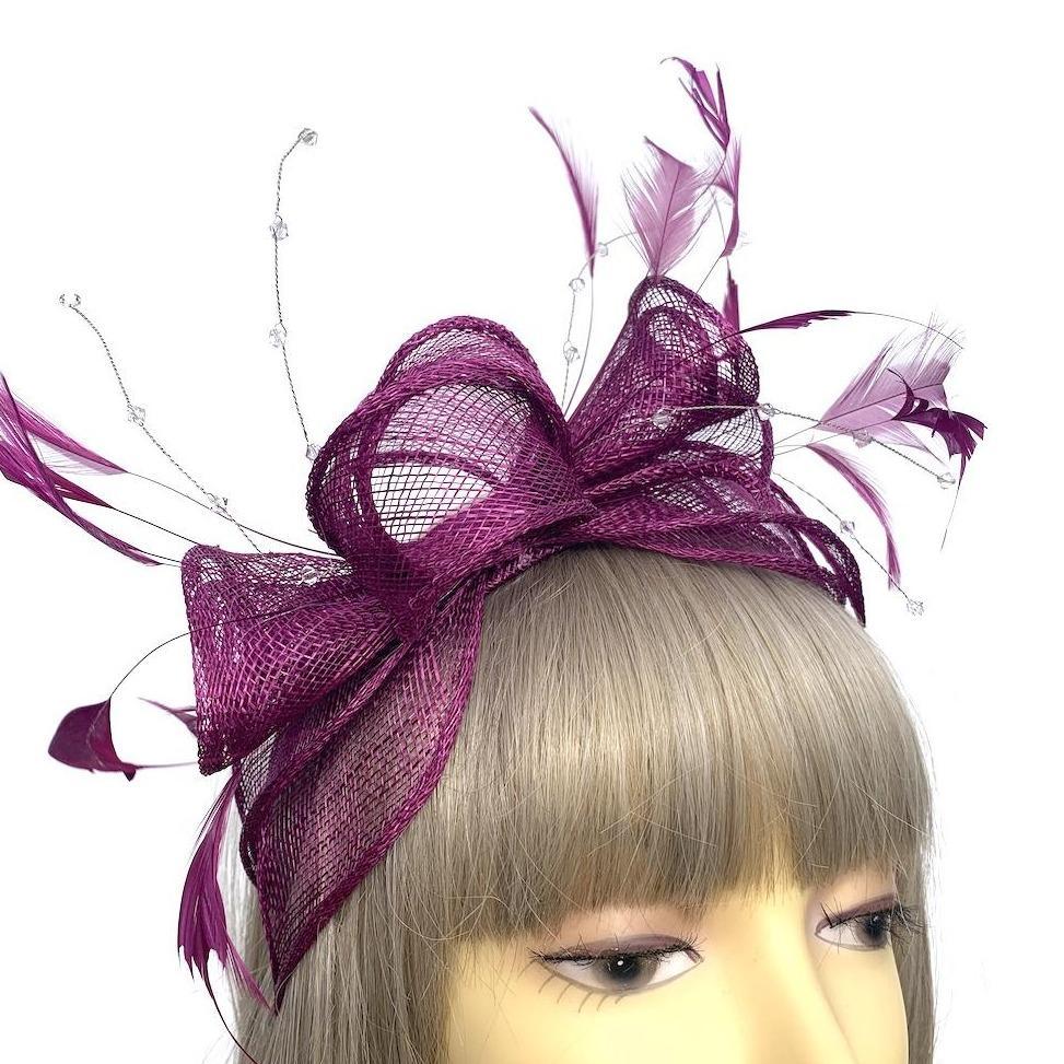 Grape Fascinator with Feathers & Crystals