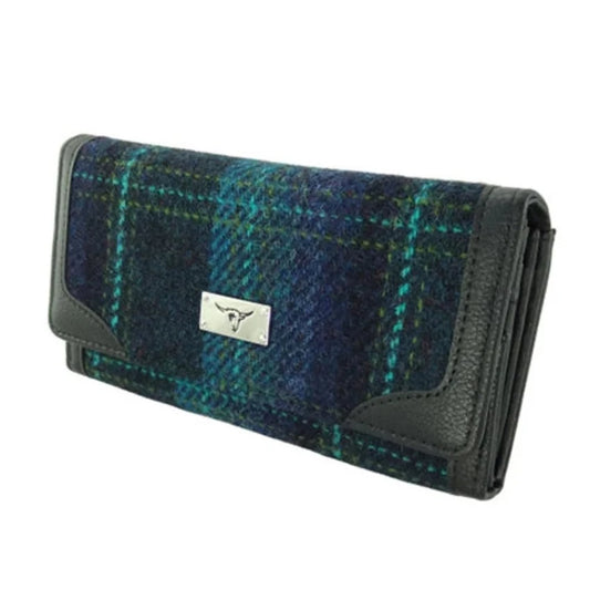 Harris Tweed Bute Long Purse - COL119 Turquoise Overcheck