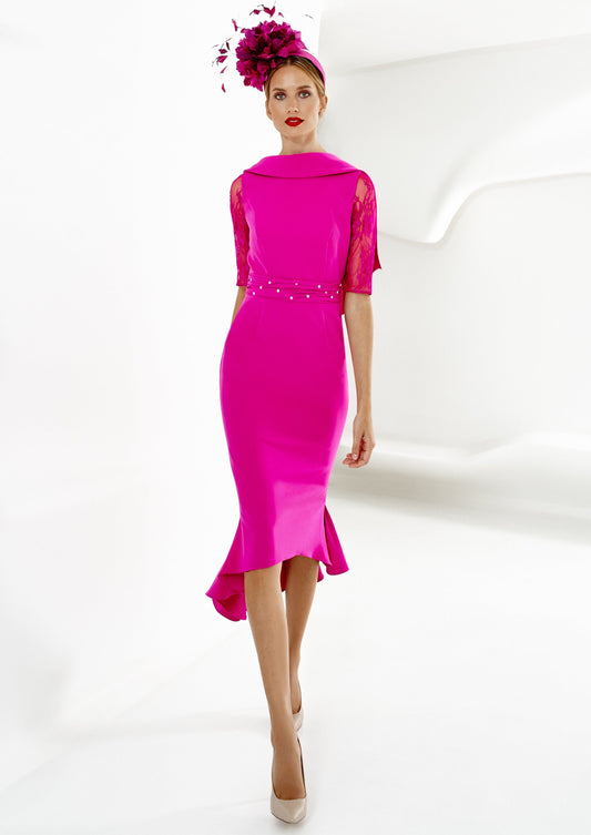 Gabriela Sanchez 6491 Fishtail Hem Pink Fuchsia Dress