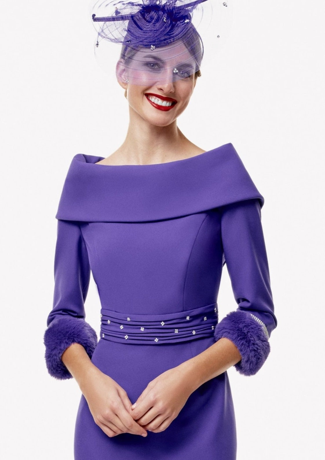 Gabriela Sanchez 7462 Fur Cuff Morado Purple Dress