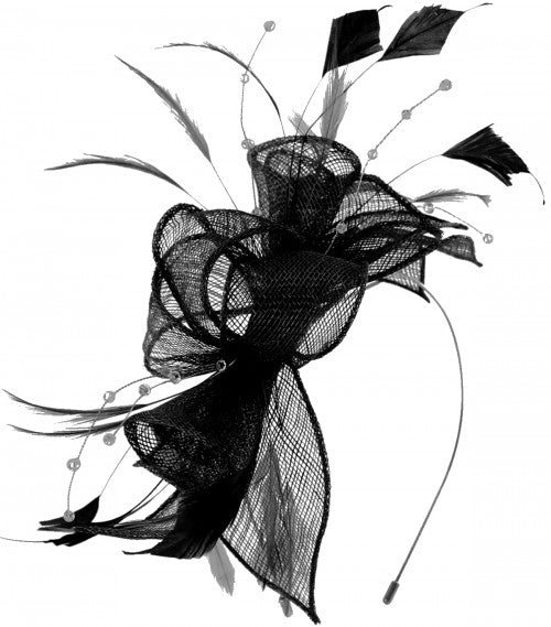 Black Fascinator with Feathers & Crystals