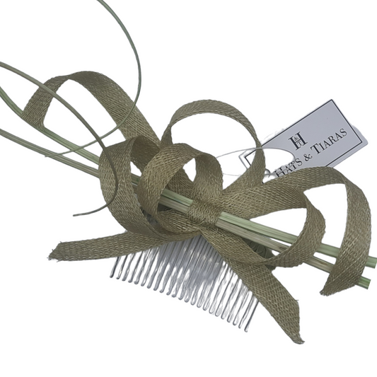 Sinamay Looped Comb with Double Quills - Light Sage